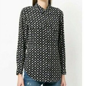 Equipment black, white & pink moon & stars button up silk blouse